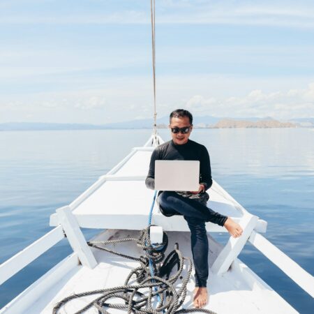 Working on holiday using laptop